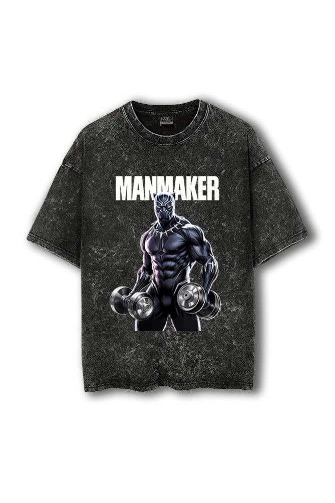 Manmaker Black Panther Acid Wash Oversized Gym T-shirt