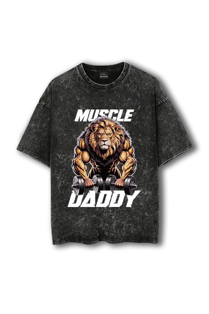 Manmaker Muscle Daddy Lion Acid Wash Oversized Gym T-shirt