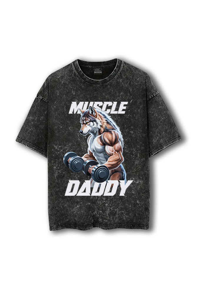 Manmaker Muscle Daddy Wolf Acid Wash Oversized Gym T-shirt