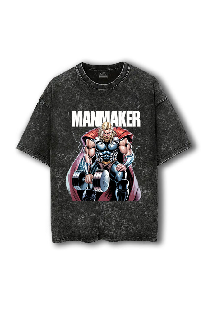 Manmaker Thor Acid Wash Oversized Gym T-shirt Marvel Gym Wear