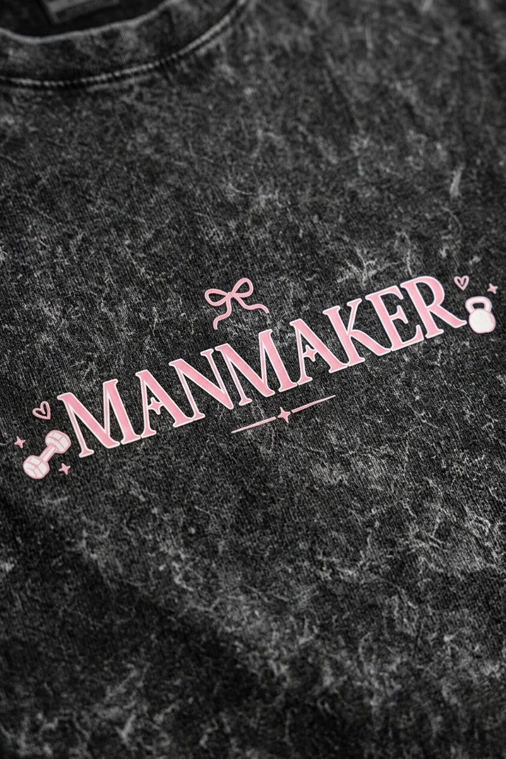 Close up of Manmaker Gym Stuff Acid Wash Oversized Gym T-shirt
