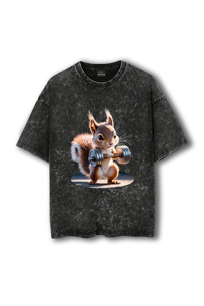 Manmaker Squirrel Acid Wash Oversized Gym T-shirt 