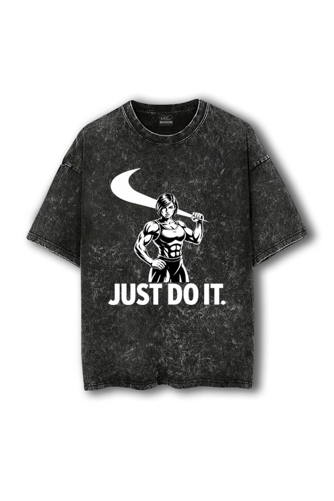 Manmaker Just Do It Acid Wash Oversized Gym T-shirt | Female Gym Wear