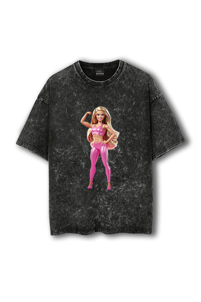 Manmaker Barbie Acid Wash Oversized Gym T-shirt | Female Gym Wear