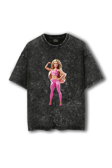 Manmaker Barbie Acid Wash Oversized Gym T-shirt | Female Gym Wear