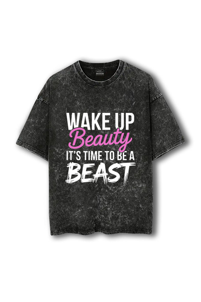 Manmaker Beauty Acid Wash Oversized Gym T-shirt | Gym Wear for Women