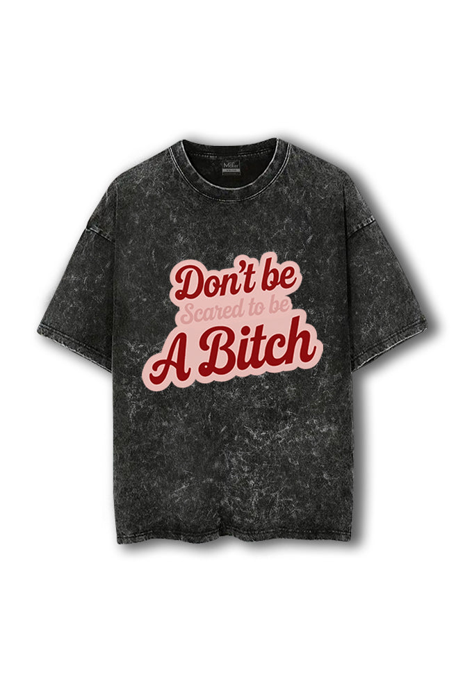 Manmaker Bi*ch Acid Wash Oversized Gym T-shirt | Gym Wear for Women