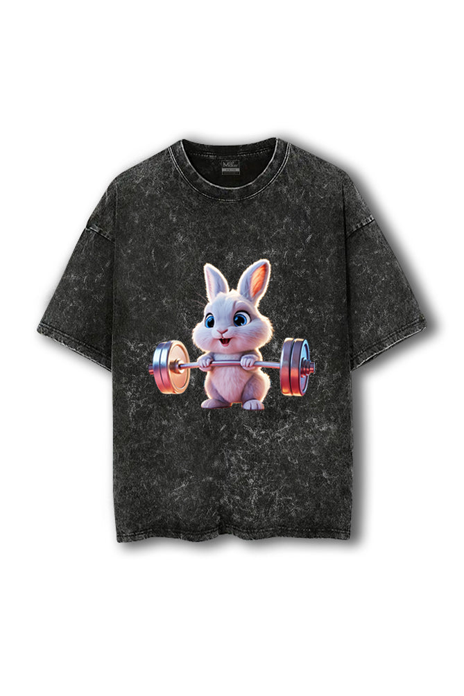 Manmaker Bunny Acid Wash Oversized Gym T-shirt | Gym Wear for Women