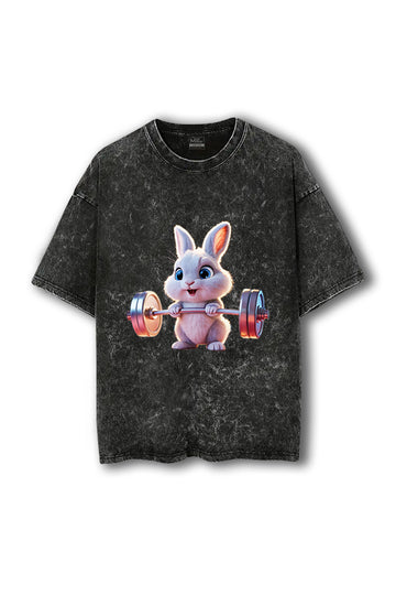 Manmaker Bunny Acid Wash Oversized Gym T-shirt | Gym Wear for Women
