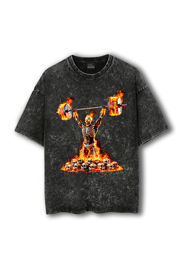 Manmaker Burning Skull Acid Wash Oversized Gym T-shirt | Gym Wear