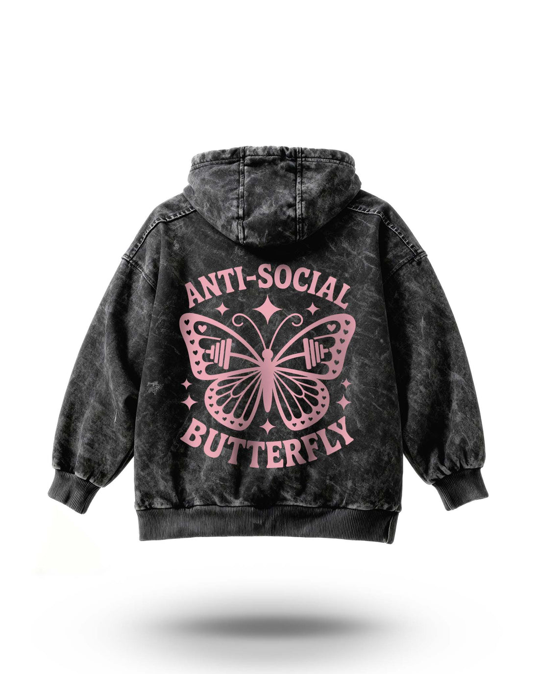 Manmaker Butterfly Acid Wash Gym Hoodie | Gym Wear for Women