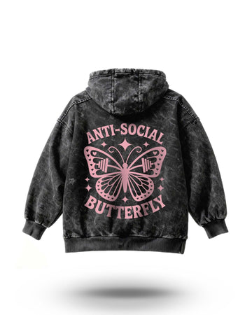 Manmaker Butterfly Acid Wash Gym Hoodie | Gym Wear for Women