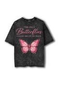 Manmaker Butterfly Acid Wash Oversized Gym T-shirt | Gym Wear for Women