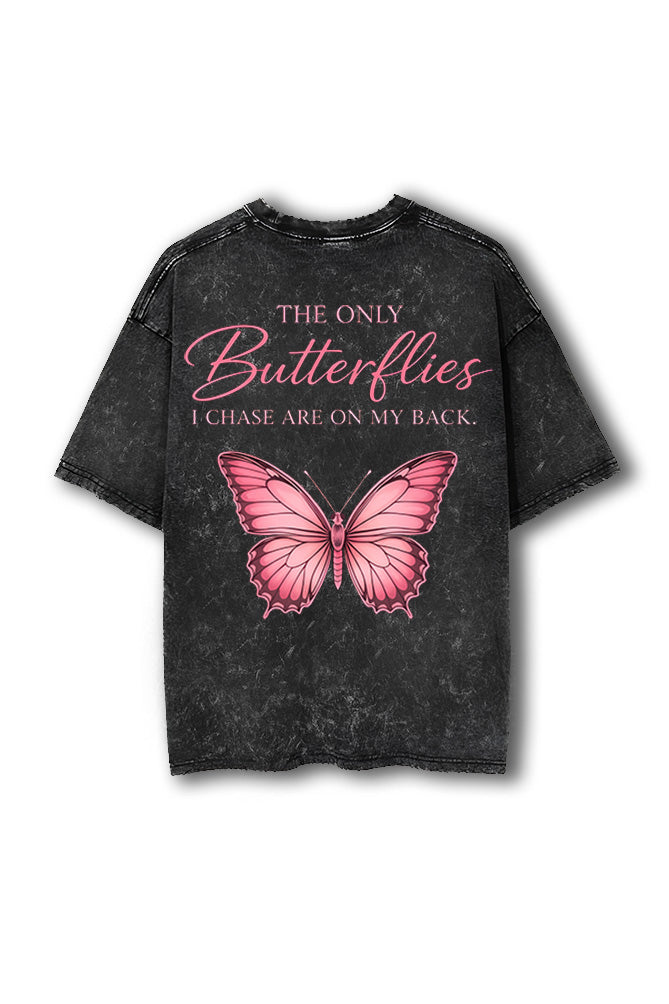 Manmaker Butterfly Acid Wash Oversized Gym T-shirt | Gym Wear for Women