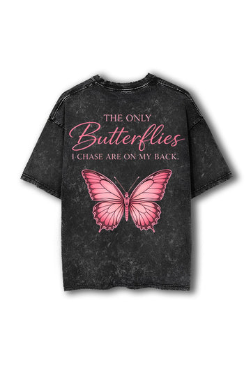 Manmaker Butterfly Acid Wash Oversized Gym T-shirt | Gym Wear for Women