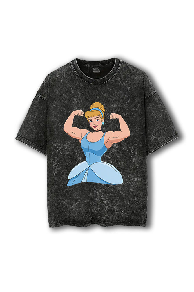 Manmaker Cinderella Acid Wash Oversized Gym T-shirt | Female Gym Wear