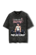 Manmaker Cute Beast Acid Wash Gym T-shirt | Gym Wear for Women
