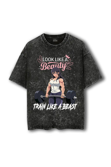 Manmaker Cute Beast Acid Wash Gym T-shirt | Gym Wear for Women