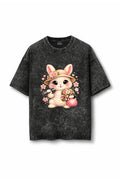 Manmaker Bunny Acid Wash Oversized Gym T-shirt | Gym Wear for Girls