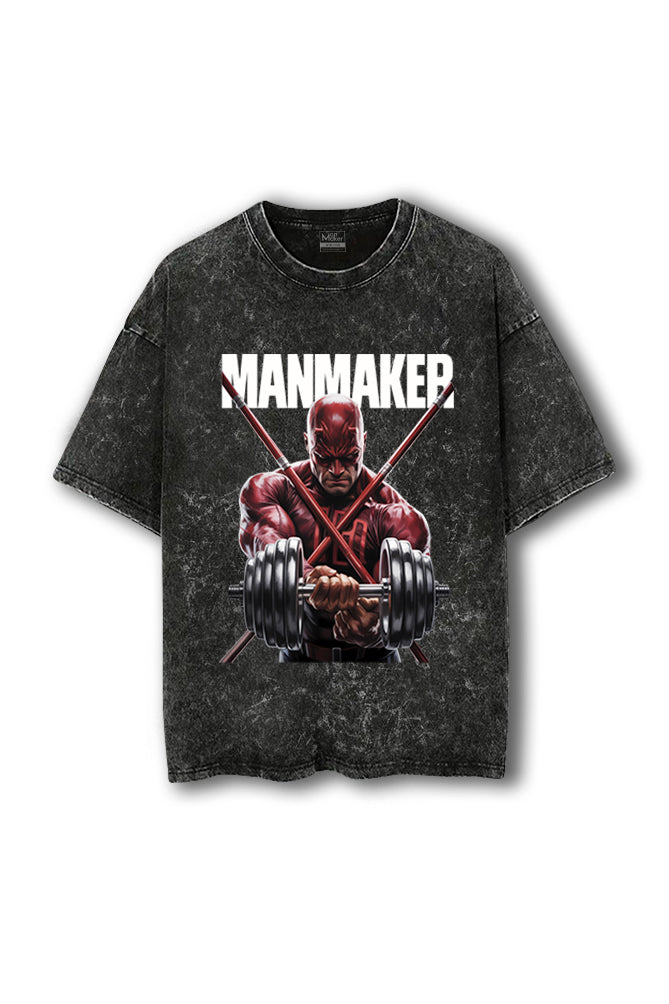 Manmaker Daredevil Acid Wash Oversized Gym T-shirt | Marvel | Gym Wear