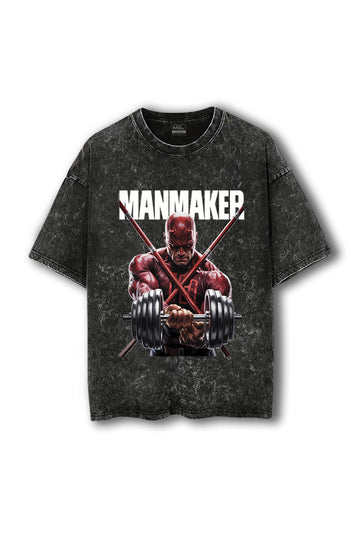 Manmaker Daredevil Acid Wash Oversized Gym T-shirt | Marvel | Gym Wear