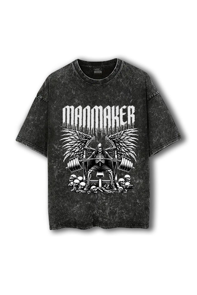 Manmaker Dead Skull Acid Wash Oversized Gym T-shirt | Gym Wear