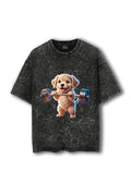 Manmaker Dog Acid Wash Oversized Gym T-shirt | Gym Wear for Women