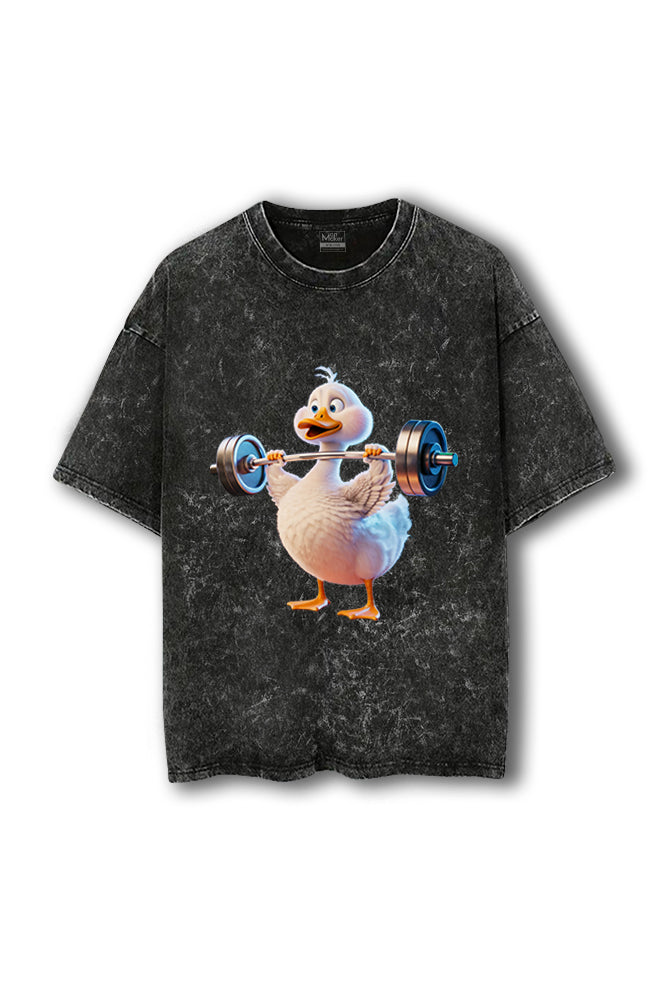 Manmaker Duck Acid Wash Oversized Gym T-shirt | Gym Wear for Women