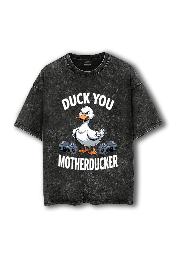 Manmaker Duck You Acid Wash Oversized Gym T-shirt | Gym Wear for Women