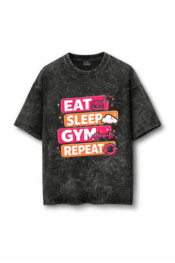 Manmaker Eat Acid Wash Oversized Gym T-shirt | Gym Wear for Women