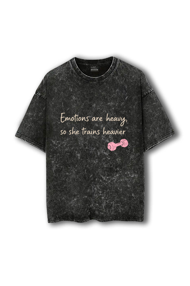 Manmaker Emotins Acid Wash Oversized Gym T-shirt | Gym Wear for Women