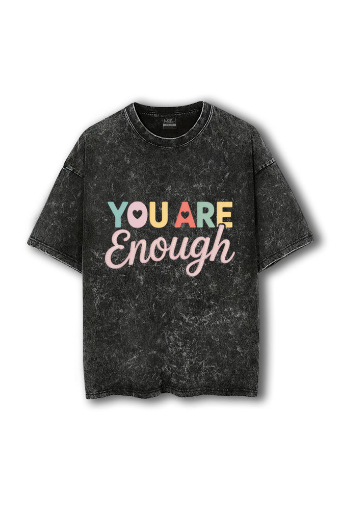 Manmaker Enough Acid Wash Oversized Gym T-shirt | Gym Wear for Women