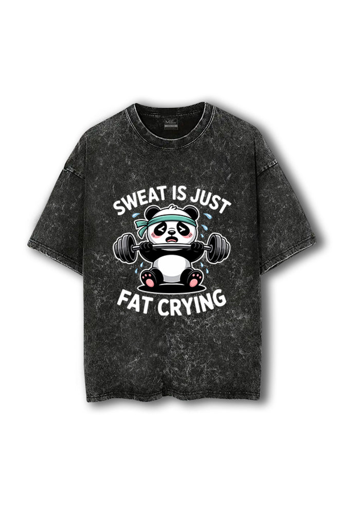 Manmaker Fat Crying Acid Wash Oversized Gym T-shirt | Women Gym Wear