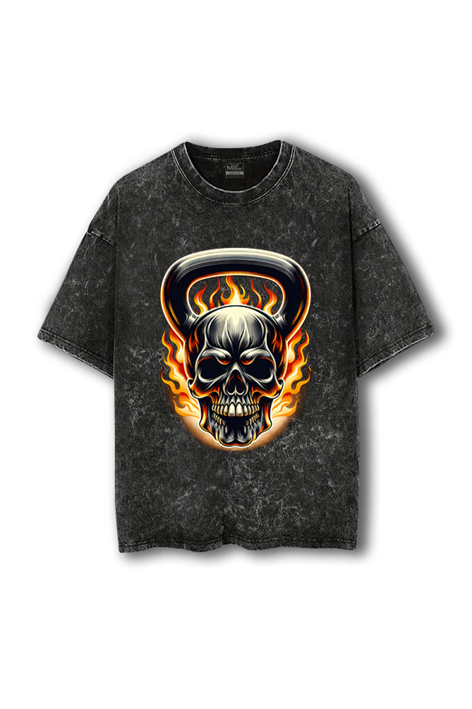 Manmaker Fire Kettlebell Acid Wash Oversized Gym T-shirt | Gym Wear