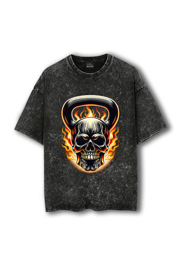Manmaker Fire Kettlebell Acid Wash Oversized Gym T-shirt | Gym Wear