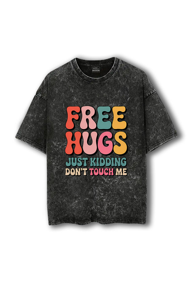 Manmaker Free Hugs Acid Wash Oversized Gym T-shirt |Gym Wear for Women