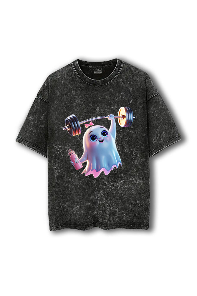 Manmaker Ghost Acid Wash Oversized Gym T-shirt | Gym Wear for Women