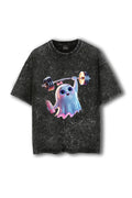 Manmaker Ghost Acid Wash Oversized Gym T-shirt | Gym Wear for Women