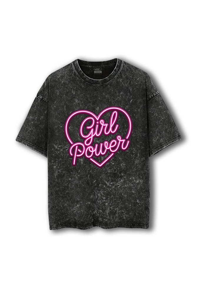 Manmaker Girl Power Acid Wash Oversized Gym T-shirt | Female Gym wear