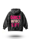 Manmaker Girls Who Lift Acid Wash Gym Hoodie | Gym Wear for Women