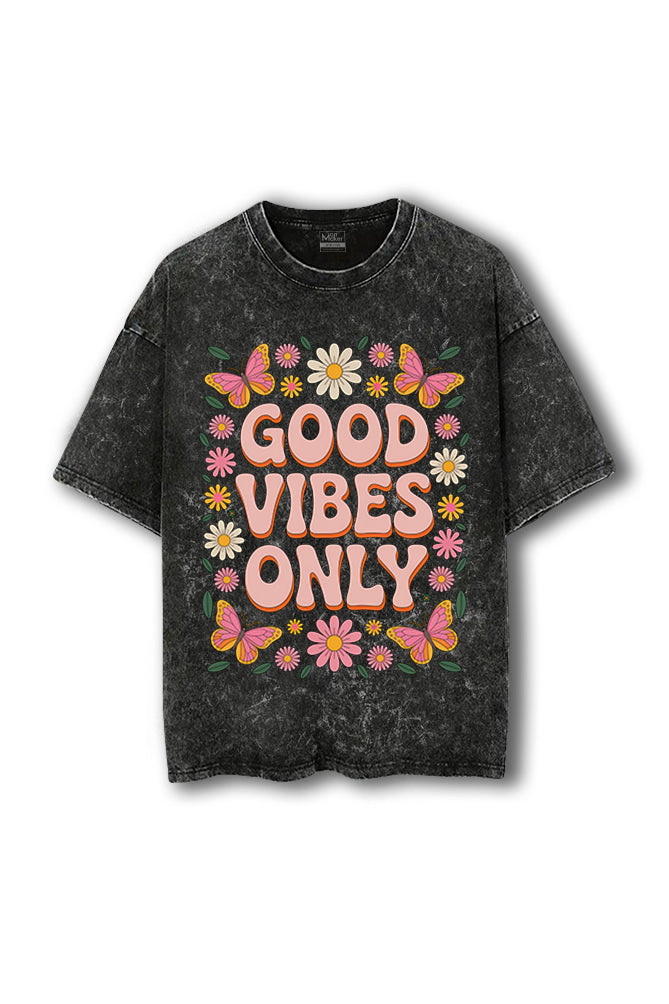 Manmaker Good Vibes Acid Wash Oversized Gym T-shirt | Female Gym Wear
