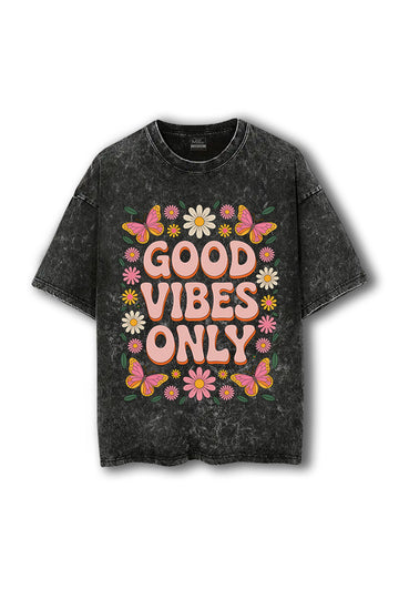 Manmaker Good Vibes Acid Wash Oversized Gym T-shirt | Female Gym Wear