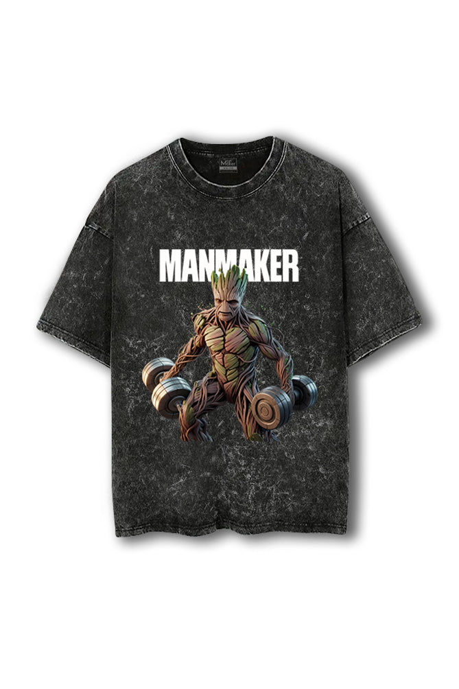 Manmaker Groot Acid Wash Oversized Gym T-shirt | Marvel | Gym Wear