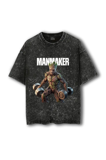 Manmaker Groot Acid Wash Oversized Gym T-shirt | Marvel | Gym Wear