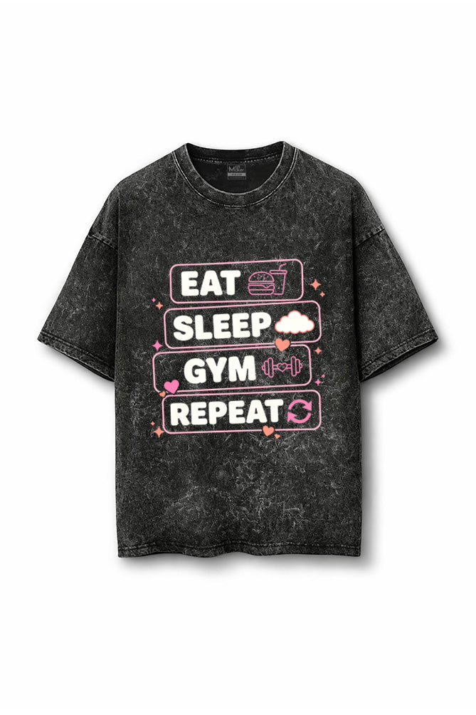 Manmaker Gym Acid Wash Oversized Gym T-shirt | Gym Wear for Women