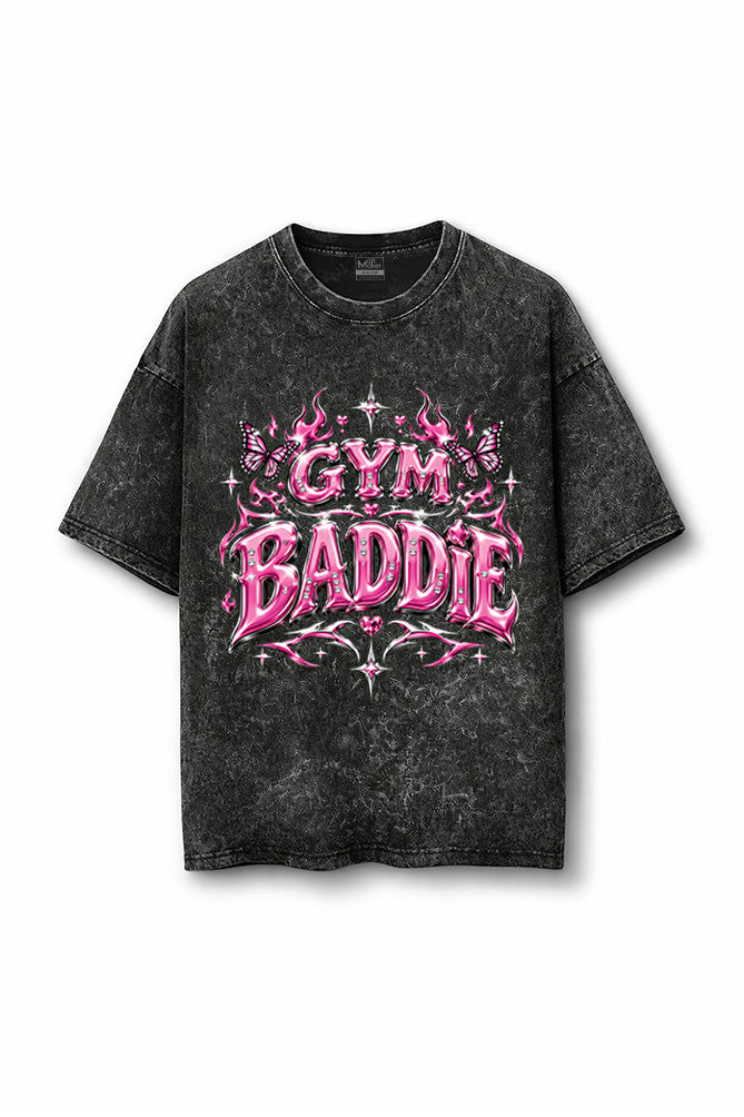 Manmaker Gym Baddie Acid Wash Oversized T-shirt | Baddie | Gym wear 