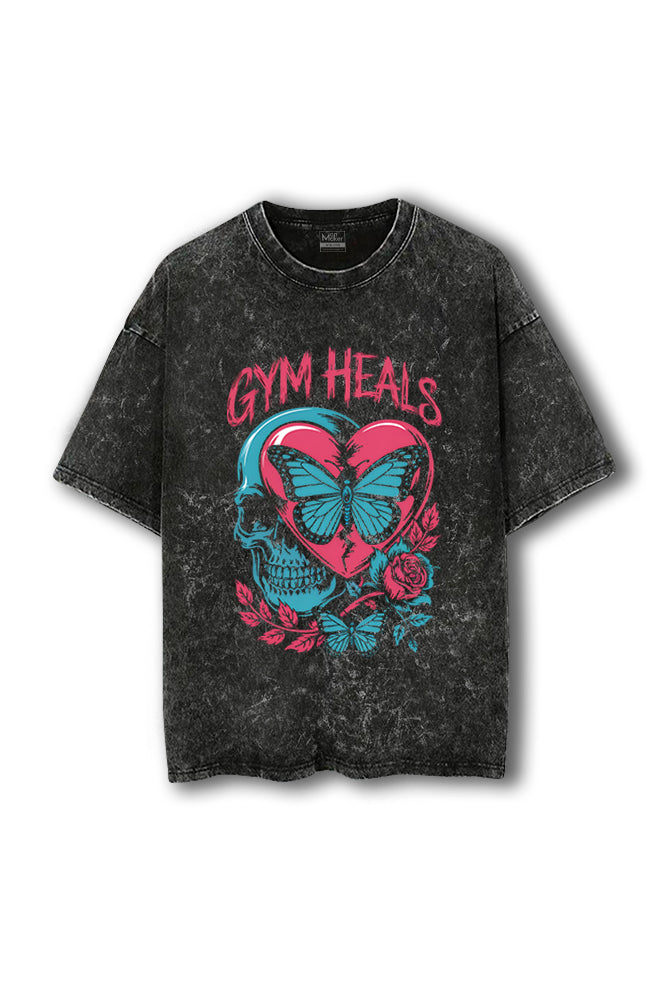 Manmaker Gym Heals Acid Wash Oversized Gym T-shirt | Gym Wear