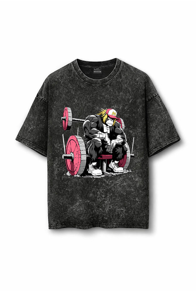 Manmaker Gym Monkey Acid Wash Oversized Gym T-shirt | Gym Wear for Men