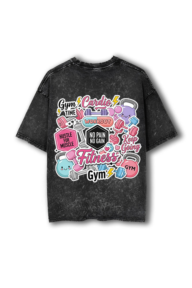 Manmaker Gym Stuff Acid Wash Oversized Gym T-shirt | Gym Wear for Women
