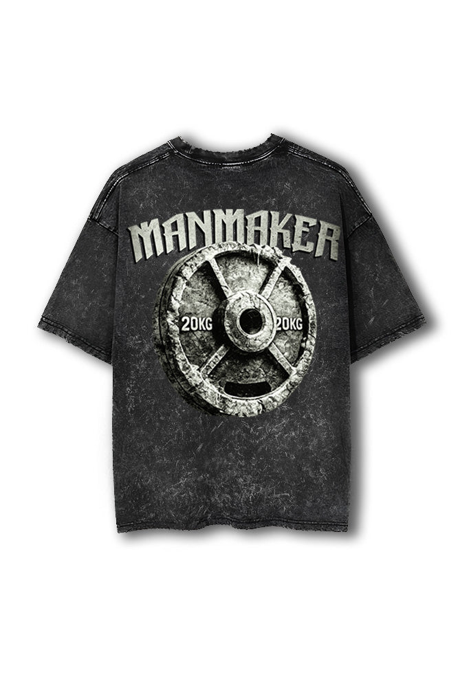 Manmaker Gym Wheel Acid Wash Oversized Gym T-shirt